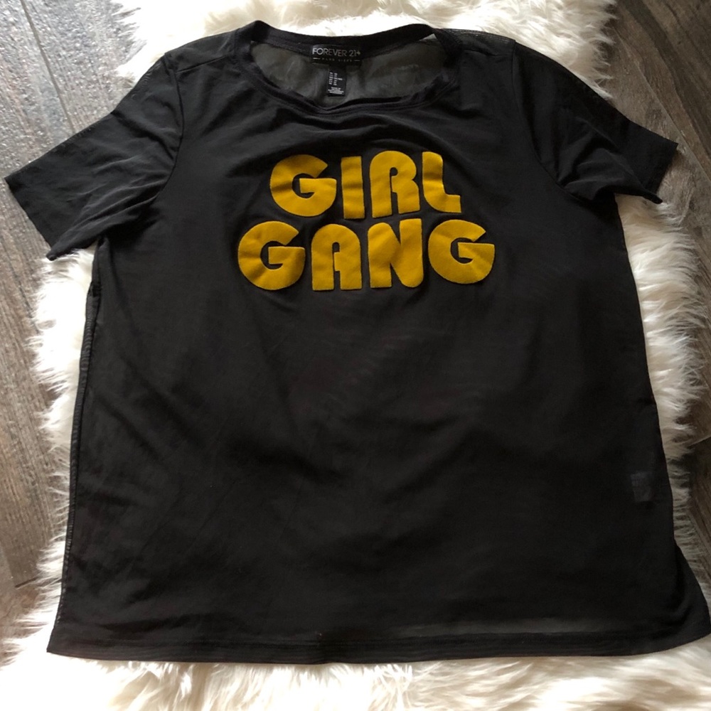 Forever 21 Sheer Black Top Sz 1X ”Girl Gang”